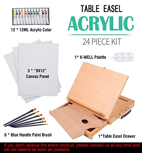 Falling in Art Beechwood Tabletop Easel Set including 12 Tubes Acrylic Paints, Canvas Panels, Brushes, Palette - Image 2