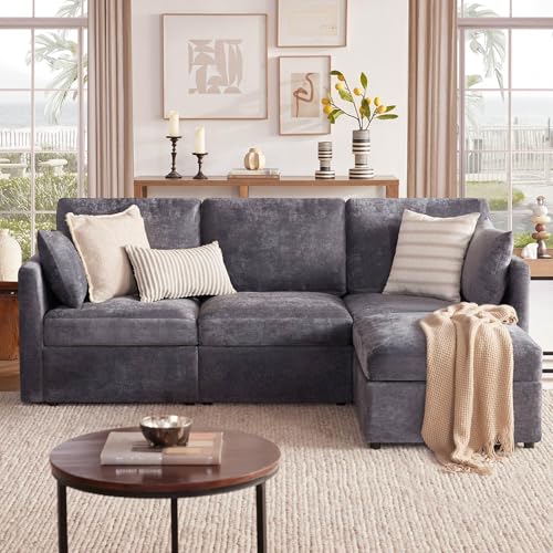 Tbfit Convertible L Shaped Couch, Sectional Sofa for Living Room,Chenille