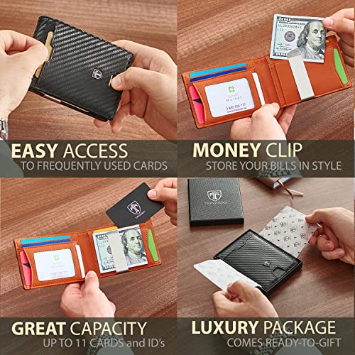 Travando Mens Slim Wallet With Money Clip Austin Rfid Blocking Bifold Credit Card Holder For Men With Gift Box (Carbon & Orange) #TOP1