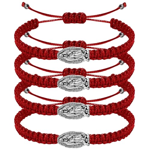 4 Pieces Catholic San Benito Bracelet Virgen De Guadalupe Bracelet Handmade Braided Adjustable String Cord Blessing Friendship Mexican Bracelet for Women Men