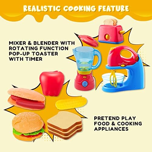 JOYIN Assorted Kitchen Appliance Toys with Mixer, Blender,Toaster and Play Food Play Kitchen Accessories