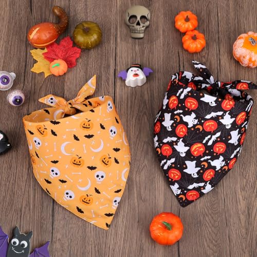 SZEE Hundehalstuch Halloween Kostüm Hunde Bandana for Dogs,Geschenk Deko mit Kürbis Motiv, Kopftücher Waschbarer Hundehalstücher für Kleine/Mittel/Große Hunde und Katzen Haustier, Orange+Schwarz, L