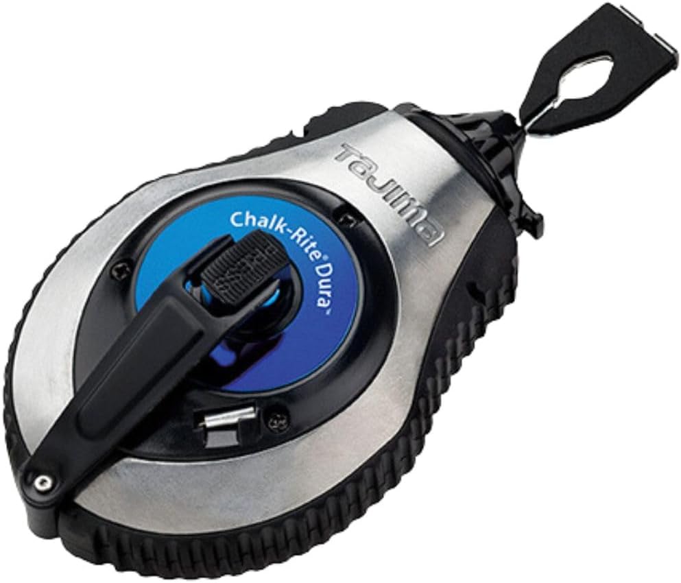 TAJIMA Chalk-Rite Dura CR402S Chalk Box - Ultra-Thin 0.5mm Snap Line, Fast 5-Gear Retrieval, Durable Aluminum for Precise Layout