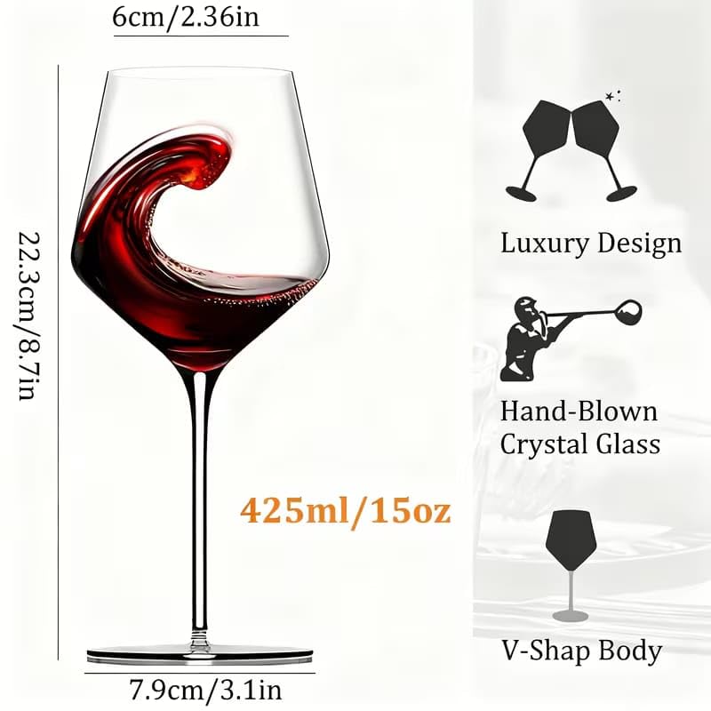 Image of PrimeWorld Luxurious Wine Glasses Set of 6 - 450ml | Elegant Stemmed Glassware for Red & White Wine, Brandy, Whisky, Scotch, Champagne & Juice