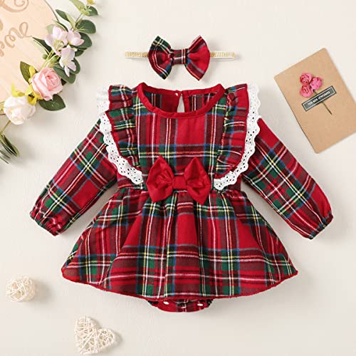 Baby Girl Christmas Outfit Girl First Christmas Bodysuit Baby Plaid Clothes2