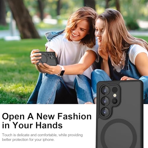 Image of Elzzi Magnetic for Samsung S25 Ultra 5g Case, Upgraded [Full Camera Protection] [Compatible with Magsafe] [Translucent Matte] Shockproof Protective Phone Case for Men & Women - Black