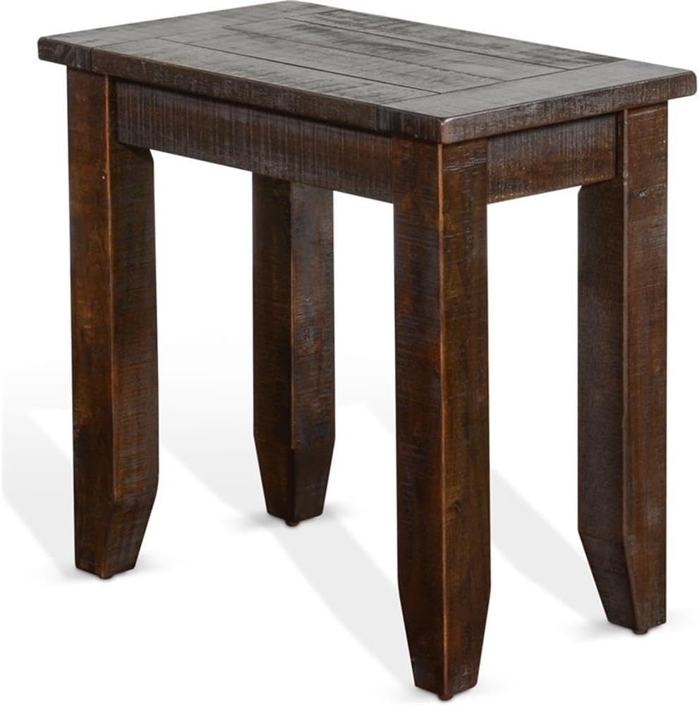 Pemberly Row 22" Transitional Wood End Table, Tobacco Leaf Finish, Rough Sawn Mahogany Solids and Veneers, Planked Top, Versatile Accent Table for Living Room or Bedroom Use