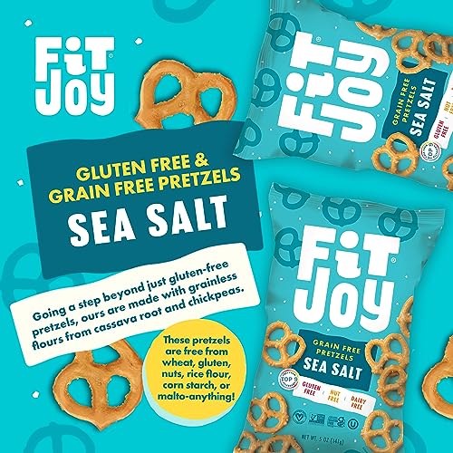 Image of FitJoy Sea Salt Pretzels (Pack of 6, 5 Oz) - Dairy, Nut & Gluten Free Snacks - Grain Free Cassava Root & Chickpea Flour Vegan Pretzel Twists - Classic Snack Pretzels for Moms, Children and More