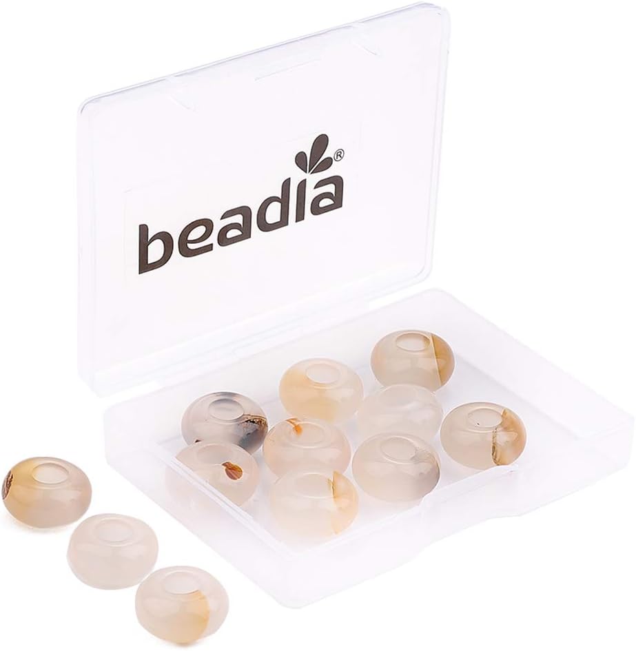 Natural White Agate Rondelle Stone with Large Hole (5.5mm) Loose Semi Gemstone Beads for Jewelry Making 14mmx7.5mm 12pcs