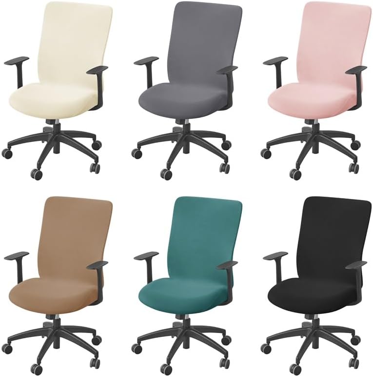 Miniatura 2 de 1PC Solid Color Office Armchair Cover Stretch Spandex Computer Chair Covers Lift Rotating Chair Case Funda Silla Escritorio(A1 Black ChairCover)