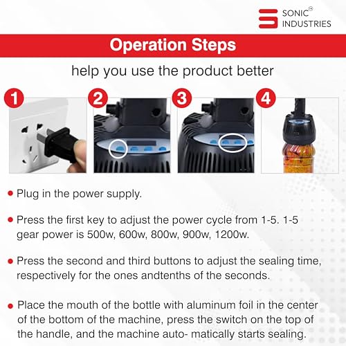 Image of Sonic Industries 900A Handheld Induction Sealing Machine | Foil Cap Sealer for 20�80mm Bottles | Leak-Proof Seal for Food, Pharma, Cosmetic & Chemical Products