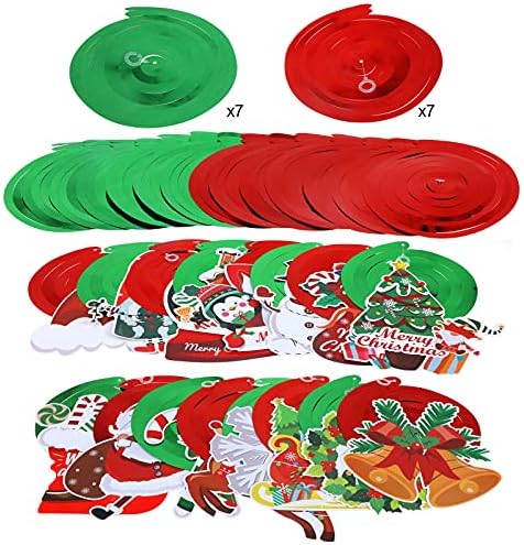 HOWAF 30pcs Christmas Hanging Swirls Decorations, Snowman Santa Claus Elk Snowflake Foil Swirl Hanging Decor Xmas Ceiling Decorations for Christmas Holiday Party Decoration Supplies
