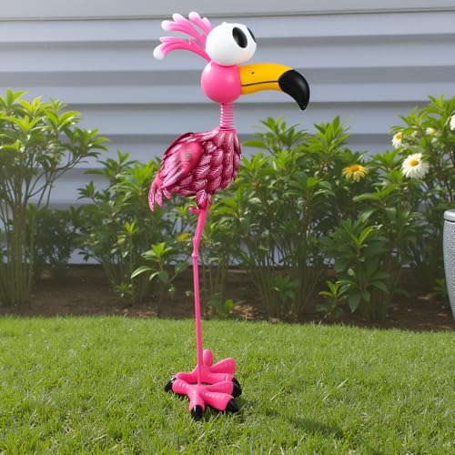 giole 25\'\' Tall Flamingo Garden Statue, Metal Flamingo Outdoor Staute Waterproof, Pink Flamingo Yard Art Sculptures Decor for Yard, Lawn, Patio, Backyard