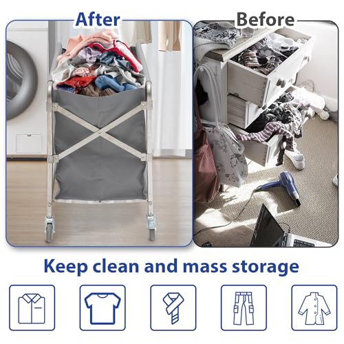 Suuiwau Laundry basket with wheels Stainless steel Laundry trolley Commercial laundry organiser Folding Laundry basket on wheels with a load capacity of 100 kg for home, hotel, 87 x 52 x 78 cm - Image 6