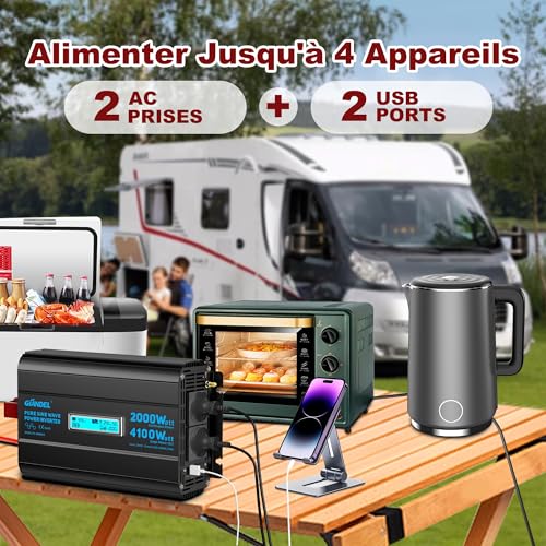 Transformateur 12V 220V Pur Sinus 2000W GIANDEL pour alimenter les appareils sensibles en voyage - 6