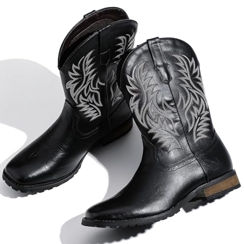 Cowboy Boots for Men Embroidery Men's Western Boots Retro Square Toe Mens Boots Botas Vaqueras Para Hombre2