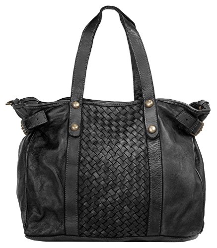 Samantha Look Shopper Echt Leder Damen Made in Italy, Vintage Umhängetasche mit Flechtmuster, geräumige Schultertasche aus Leder 019564
