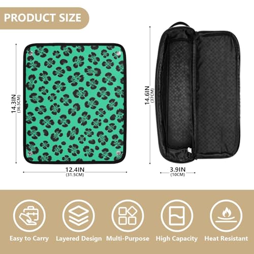 Case de viaje 2-en-1 para rizadores con tapete resistente al calor, impermeable, organizador para herramientas de cabello como planchas y rizadores, estampado Leopardo Verde miniatura 4