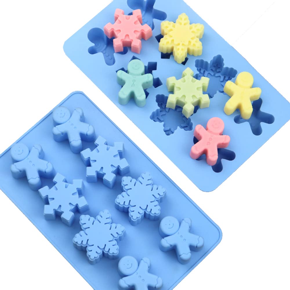Viwind® Christmas Silicone Chocolate Mould,8-Cavity Snowflake Gingerbread Man Shaped Xmas Sweet Moulds for Baking,Cake Topper Moulding Candy Chocolates Cookie Ice Jelly Handmade DIY Wax Melt Moulds