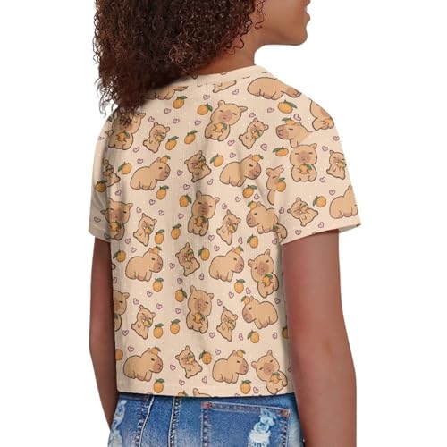 Image of Girls Crop Tees Crew Neck Casual Short Sleeve T Shirts Kids Loose Soft Comfortable Tees Blouses Shirt for Little Girl