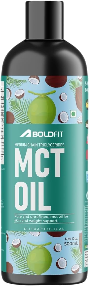 Boldfit MCT Oil C8 C10 Vegan Coconut Derived MCT for Keto and Paleo Friendly Cold Pressed Oil Supports Energy, Metabolism, Gut and Brain Function โ500ml