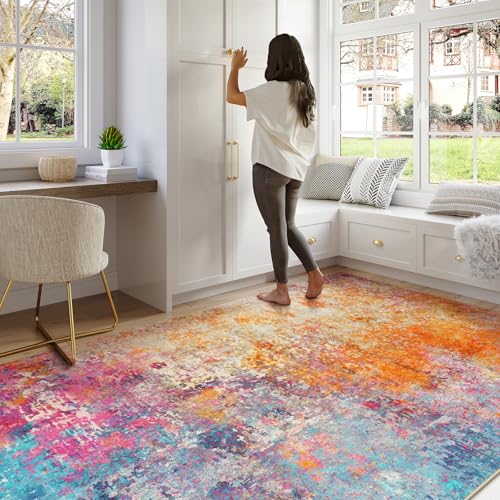 Lahome Modern Abstract Washable 6x9 Area Rugs for Living Room, Colorful Soft Bedroom Rug for Girls Kids Non Slip Stain Resistance, Large Accent Carpet for Kitchen Dining Room Dorm
