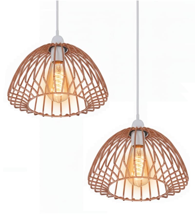 2 Pack of Rose Gold Cage Metal Basket Ceiling Light Shade, Easy Fit Ceiling Light, Industrial Style Ring Light for Indoor and Metal Basket Pendant Light Shade with lamp Shade Reducer Ring โ image 1