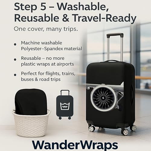 Image of WanderWraps Spendex Polyester Protective Luggage Cover | Hard Luggage Trolley Bag Cover | Washable | Dust Proof | Stretchable | M - 24 inch | JetCore