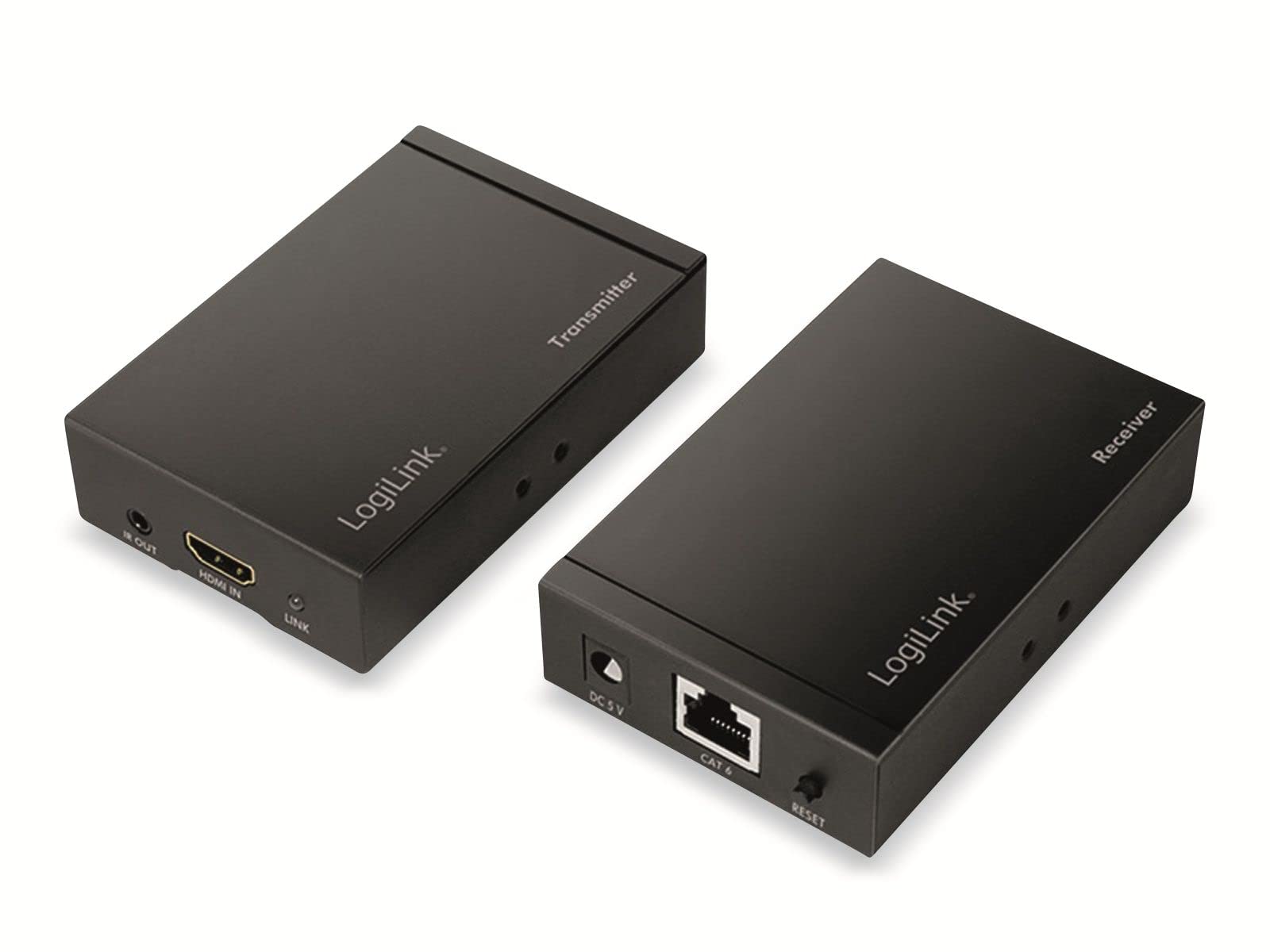 LogiLink HD0024 - Juego de Extensores HDMI Ultra HD (vía LAN), 50 m (4K/30Hz), para alargar señales HDMI a través de Cables de Red, Color Negro