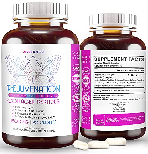 Multi Collagen Pills for Women Hair Skin Nails - Type I, II, III, V & X - 90 Collagen Peptides Capsules - Pure Hydrolyzed Marine Collagen & Grass Fed Colageno Hidrolizado Capsules for Women Multi Collagen Pills for Women Hair Skin Nails - Type I, II, III, V & X - 90 Collagen Peptides Capsules - Pure Hydrolyzed Marine Collagen & Grass Fed Colageno Hidrolizado Capsules for Women