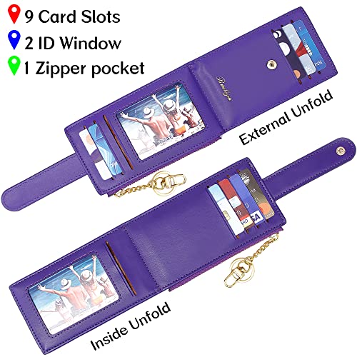 Image of Badiya Slim Women Wallet RFID Blocking Bifold Compact 9 Card Slots Holder Wallets Soft Leather with Zipper Coin Pocket 2 ID Window
