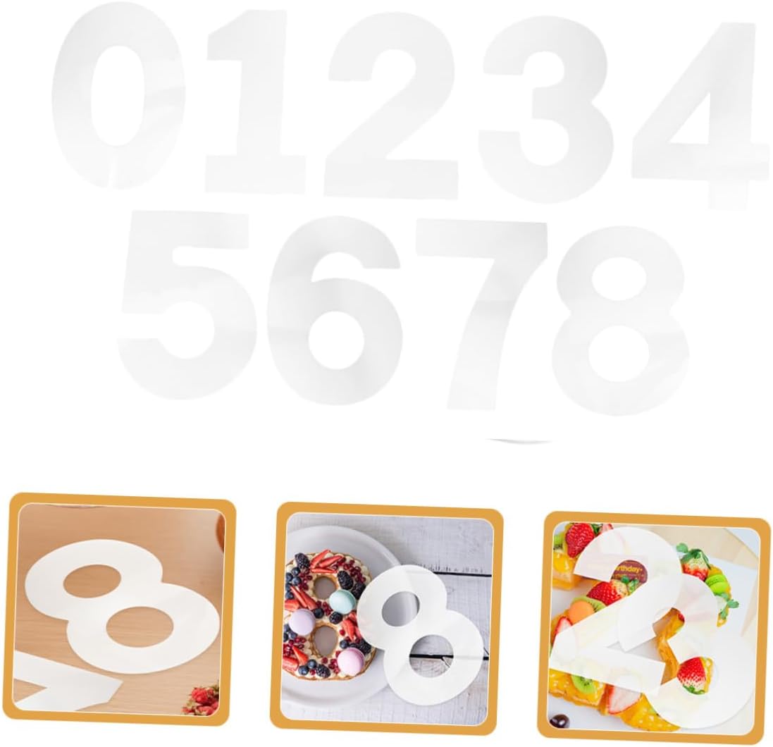 DIY Number Cake Stencils and Fondant Molds Set, 10-inch Flat Plastic Baking Templates with Numbers 0-8, Reusable Cake Decorating Tools for Birthday and Dessert Baking (2 Sets)