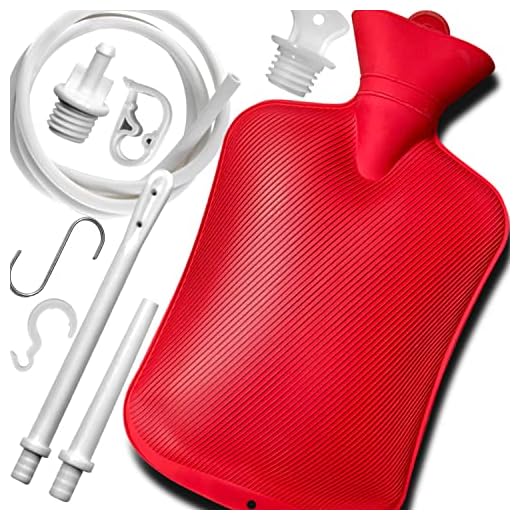 2 L Home Enema Bag Kit with 2 Enema Tips,60 inch Long Silicone Hose, Controlable Water Flow Valve, Hot-Water Bottle for Colon Cleansing Enemas（Red）