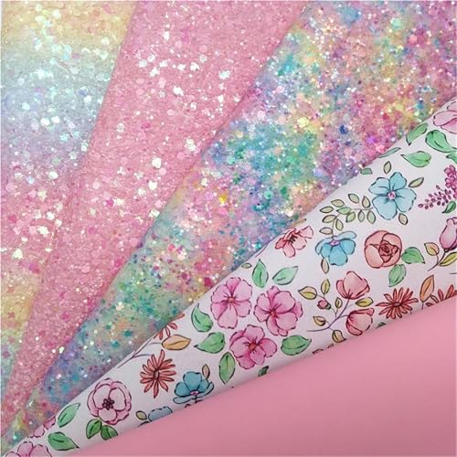 Feuilles similicuir rose pailleté imprimées et feutrine pour création nœuds