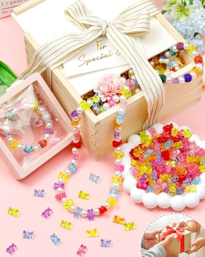 UCLEVER 200 Stück Klare Acryl-Bärenperlen, Bunte Gummibärchen-Perlen für Armbänder, Halsketten und DIY-Bastelarbeiten, Niedliche Bären-Anhänger für Schmuckherstellung