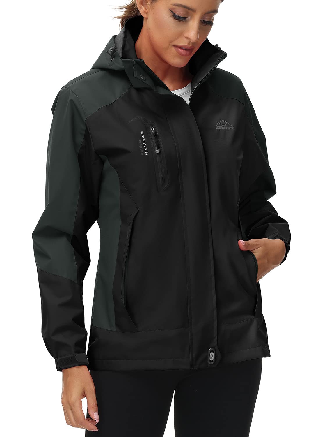YSENTO Chaqueta de senderismo para mujer, impermeable, ligera, transpirable, con capucha desmontable, 01 negro, M
