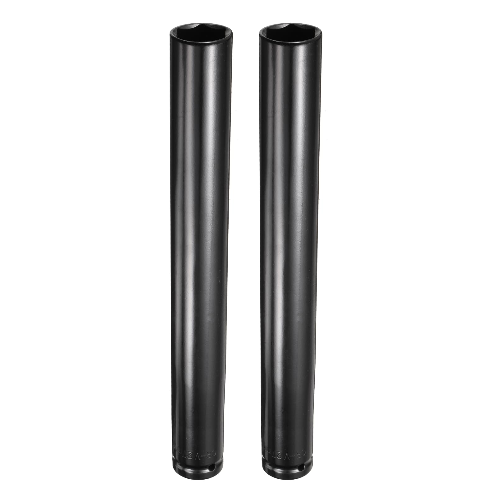 sourcing map 2pcs 6-Point Deep Impact Socket 1/2" Drive 27mm Metric Socket 12" (300mm) Extra Long Heat-Treated 45# Steel for Home Auto Spindle Axle Hex Nuts Bolts Repair, Black