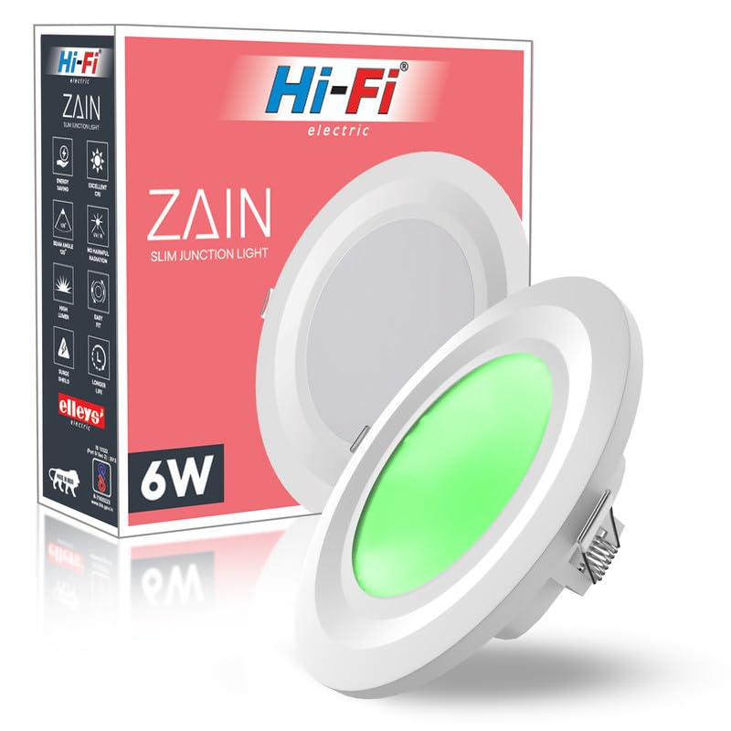 Image of elleys' Zain 6 Watt Junction Box Led Ceiling Light| Cut Out- 75 mm|BIS Certified| Green Color Ceiling Light for Hall,Room,Office | Led Downlighter Colour (Green) Pack of 1