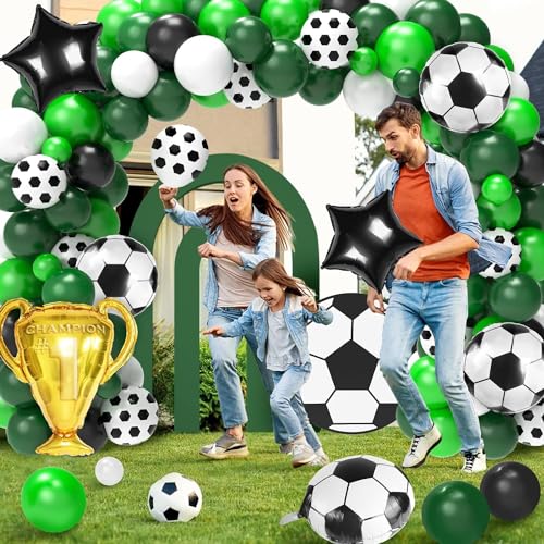 Image of Atpata Funky Football Theme Foil Balloons - 18 Inch Round Football Shape Foil Balloons for Kids Sports Themed Birthday Party Decor and Goal theme Celebrations (Football Trophy Kit)