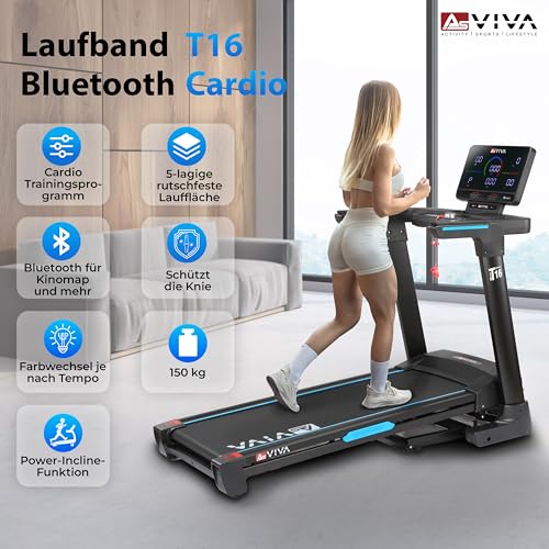 AsVIVA T16 Laufband klappbar, 18 km/h & 18% Steigung, 4 PS Motor, Bluetooth App kompatibel...