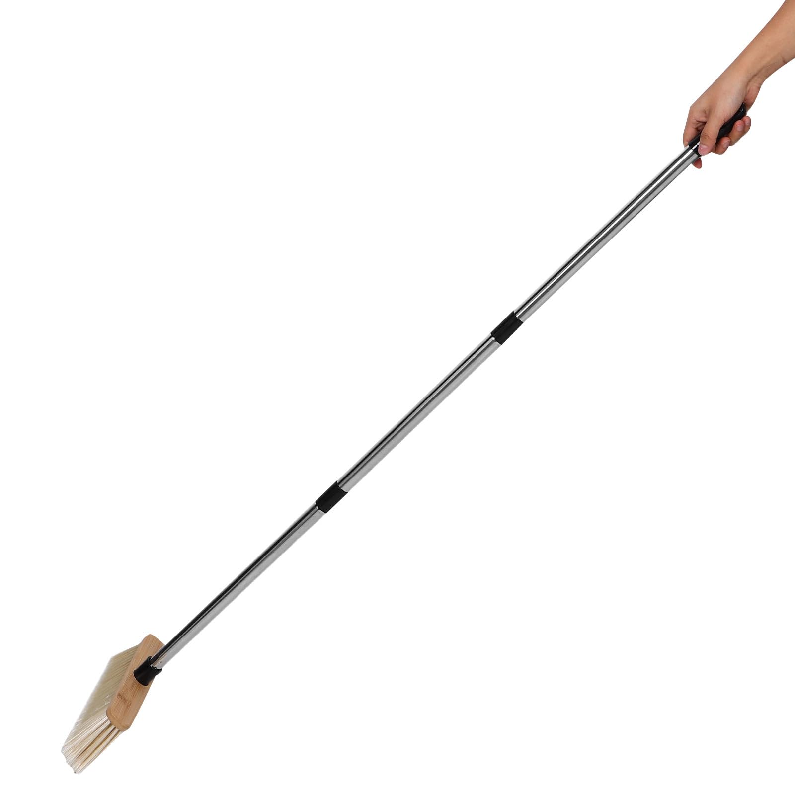 GARVALON Scopa da Esterno in Bamboo e Acciaio Inossidabile Setole Dure Resistenti per Giardino Cortile e Garage Manico Ergonomico in Legno per Pulizia di Aree Esterne