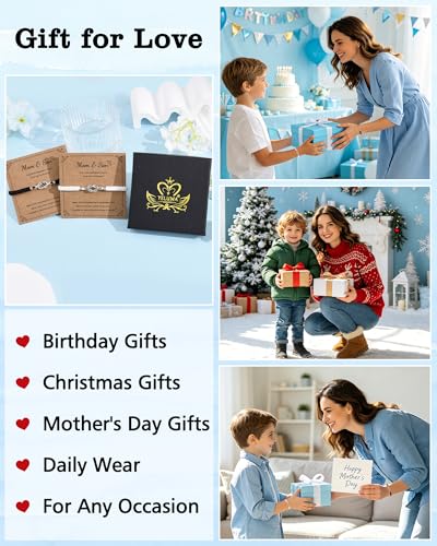 Image of YELUWA 2 Pcs Mother Daughter /Son Bracelets, Mothers Day Gifts, Back to School Gift, First Day of School Gifts, Lovely Charm Bracelets Set Mommy and Me Jewelry with Gift Box Wish Card