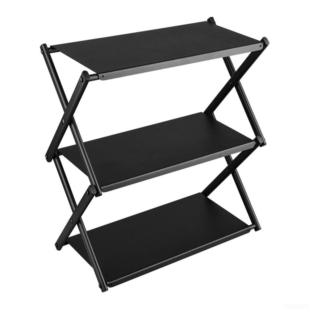 Kompaktes faltbares Aufbewahrungsregal, 3-lagig, Campingregal, Outdoor-Küchen-Organizer, leicht, tragbar, kein Werkzeug erforderlich, schwarzer Karbonstahl, 330 x 175 x 365 mm