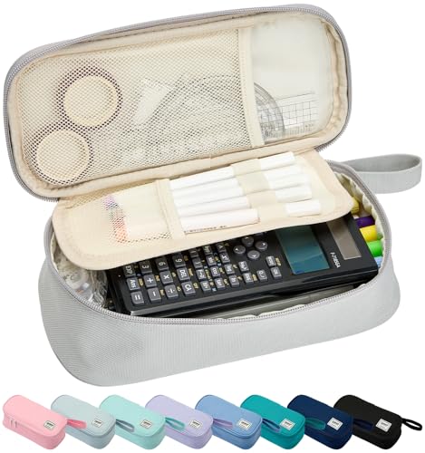 Image of SPACEMATE Pencil Case Pouch Box Bag School Supplies Girls Boys Kids, Cute Preppy Stuff Large Big Capacity Aesthetic Pen Organizer, Back to College Stationary, Light Gray, Standard Stlye, 1800ml