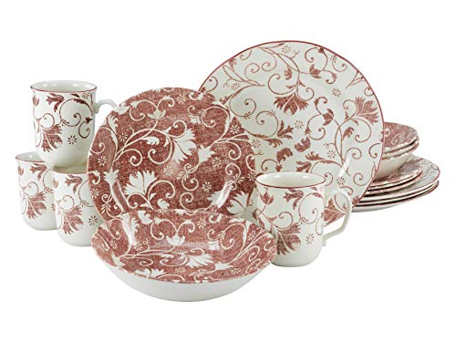 CreaTable, 22257, Serie Damask rot, 16-teiliges Geschirrset für 5...