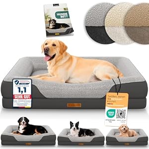 ELONEO orthopädisches Hundebett Grosse Hunde - 106x76x19cm, Hundekorb mit Memory Foam, Hundematte wasserdicht und waschbar, Hundekissen, Hundematratze mit weicher Polsterung, grau