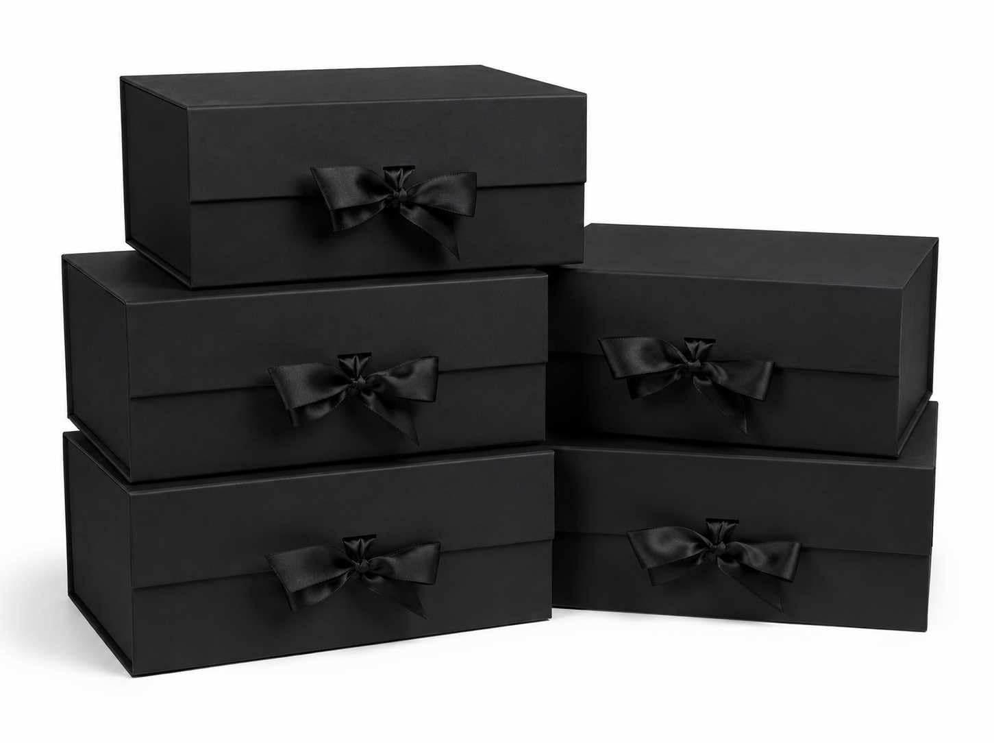 Emartbuy Schwarze magnetische Geschenkbox mit Schleife, 20 cm x 18,2 cm x 8 cm, 5 Stück
