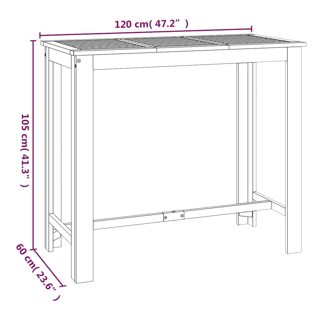 Fengshui Stół barowy ogrodowy 120 x 60 x 105 cm lite drewno akacjowe
