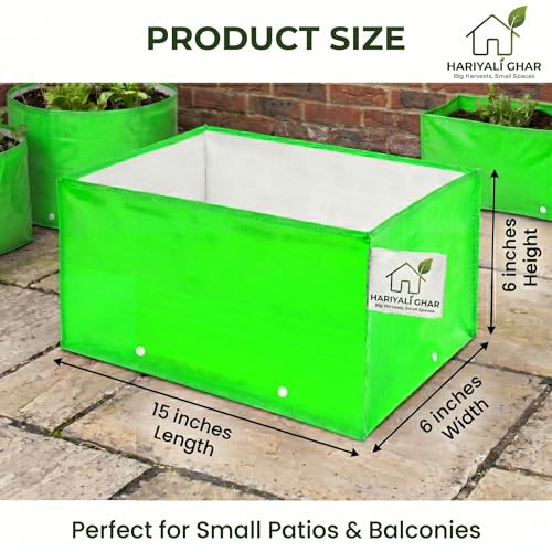 Image of Premium HDPE Grow Bag 15x6x6 Inch, 260 GSM UV Protected Plant Container, Small Rectangular Green Grow Bag for Gardening Pack of 8