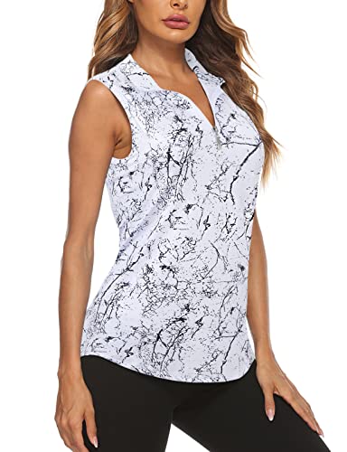 Image of Koscacy Women's Sleeveless Golf Tennis Polo Shirts Zip Up Dry Fit Workout Tank Tops Athletic Shirt